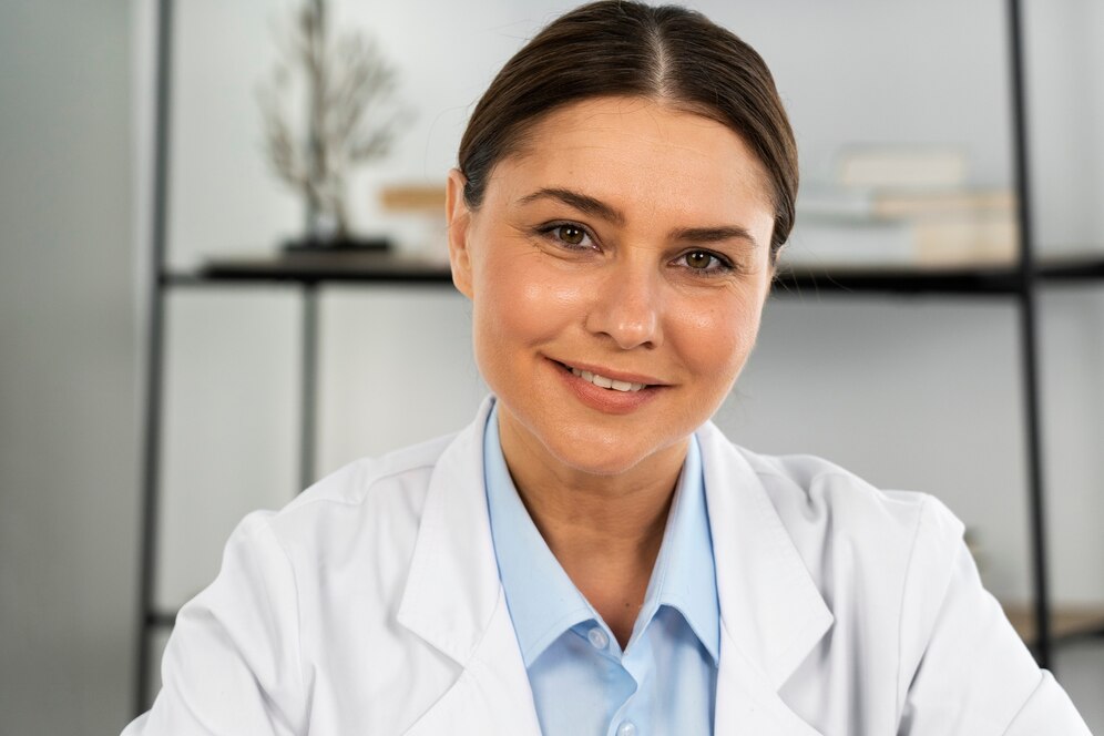 Doctora Elena Martínez en consulta oftalmológica